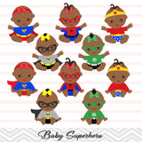 20 African American Superhero Baby Girls Clip Art, African American Baby Girl Marvel Clipart, 00232