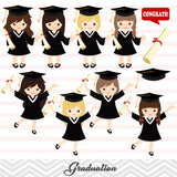 Graduation Girls Clip Art, Girls Graduate Clipart, Preschool Kindergarten Graduation Clipart, 00202