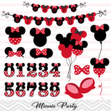 Minnie Birthday Digital Clip Art, Minnie Girls Birthday Party Clipart, 00217