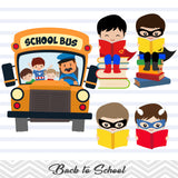 Superhero Boys Back to School Clip Art, Superhero Boys School Day Clipart, 00245