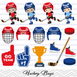 Boys Hockey Digital Clip Art, Sport Boys Hockey Team Clipart, 00251