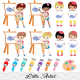 Little Artist Clip Art, Girls Art Party Clipart, Painting Party Clipart, 00168