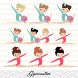 Girls Gymnastics Digital Clip Art, Gymnast Girl Clipart, 00192