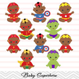 20 African American Superhero Baby Girls Clip Art, African American Baby Girl Marvel Clipart, 00232