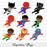 27 African American Superhero Boys Digital Clip Art, Little Boy Superhero Clipart, Avengers Marvel Clip Art, 00205