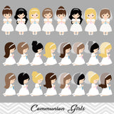 Little Girls First Communion Digital Clip Art, First Communion Girl Clipart, 00189
