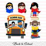 Superhero Girls Back to School Clip Art, Superhero Girls School Day Clipart, 00244