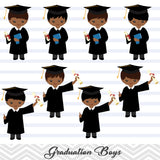 African American Graduation Boys Clip Art, Boys Graduate Clipart, Preschool Kindergarten Graduation Clipart, 00285