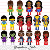 32 African American Little Girl Superher Digital Clip Art, African American Avengers Marvel Clip Art, 00276