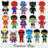 32 African American Little Boy Superher Digital Clip Art, Boys Superhero Marvel Clipart, Avengers Clip Art, 00275