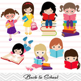 Girls Back to School Clip Art, Girls School Day Clipart, 00242