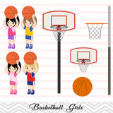 Girls Basketball Digital Clip Art, Sport Girls Basketball Team Clipart, 00258