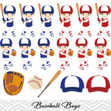 Boys Baseball Digital Clip Art, Sport Boys Baseball Team Clipart, 00254