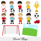 Boys Soccer Digital Clip Art, Sport Boys Soccer Team Clipart, 00256