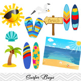 Surfing Boy Digital Clip Art, Summer Beach Party Clipart, Surfer Boy Clip Art, 00165