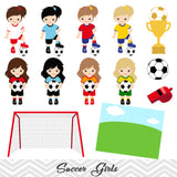 Girls Soccer Digital Clip Art, Sport Girls Soccer Team Clipart, 00257
