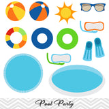 Boys Pool Party Clip Art, Boys Swim Party Clipart, Summer Pool Party Clipart, 00198