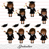African American Graduation Girls Clip Art, Girls Graduate Clipart, Preschool Kindergarten Graduation Clipart, 00284