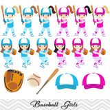 Girls Baseball Digital Clip Art, Sport Girls Baseball Team Clipart, 00255