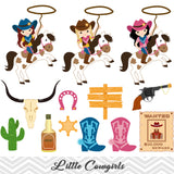 Cowgirls Clip Art, Wild West Clipart, Cute Little Girl Cowboy Clipart, 00183
