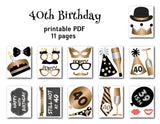 40th Birthday Photo Booth Props, Gold Silver Thirty Birthday Party Photo Booth Props, 0002