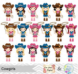 Cowgirls Clip Art, Wild West Clipart, Cute Little Girl Cowboy Clipart, 00183